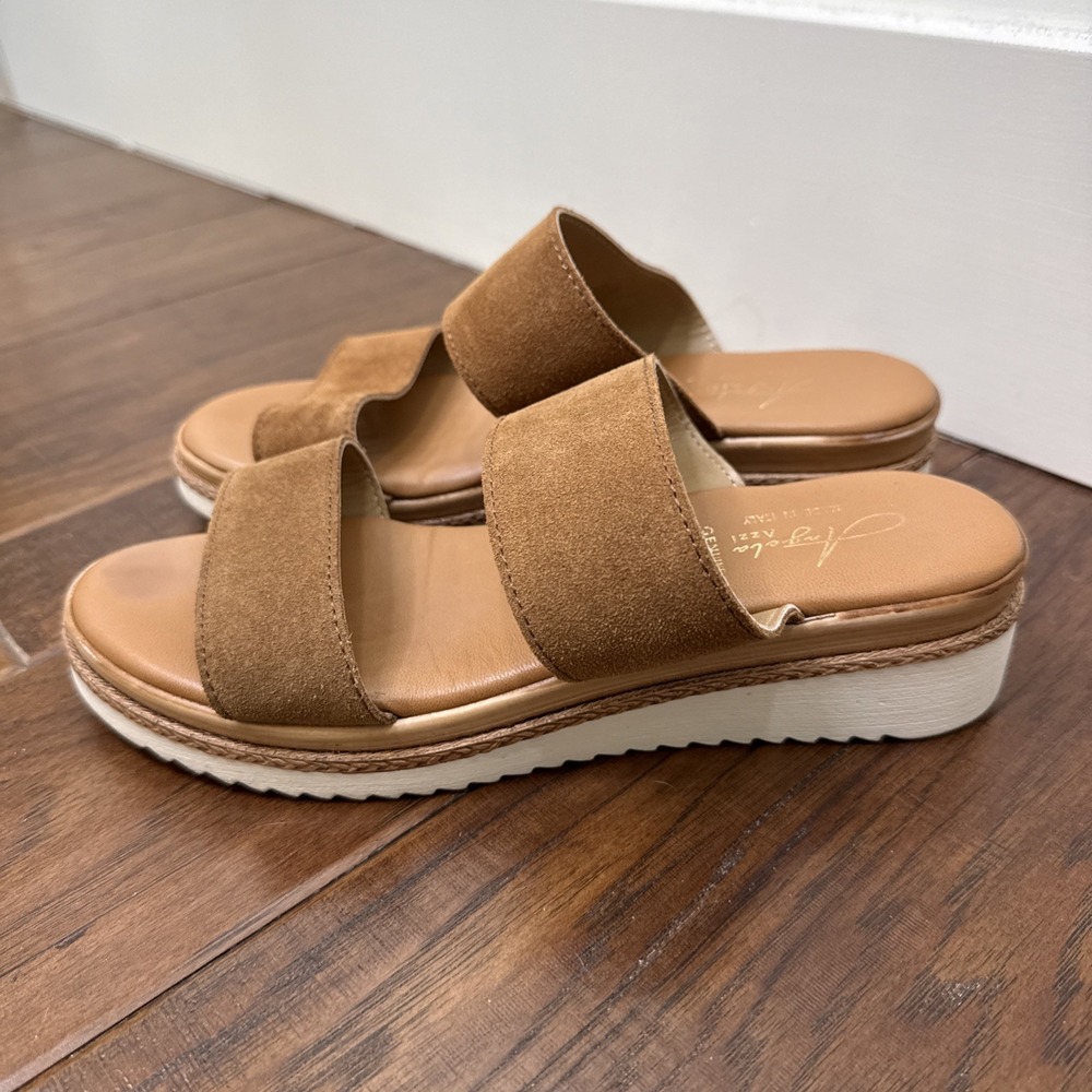 Angela Azzi Leather Platform Sandals Women 8 Tan Suede Made Italy Quiet Luxury